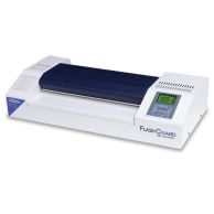 The Formax FlashGuard 13R6 13" Heavy-Duty Professional 6-Roller Laminator features a white and navy body with a built-in digital display panel and control buttons on the front right side.