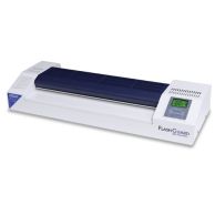 A white and navy Formax FlashGuard 18R6 18" Heavy-Duty Professional 6-Roller Laminator with a digital temperature display and control panel located on the front right side.