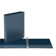 Easyview navy blue letter size premium customizable round ring view binders featuring a smooth, glossy finish with a clear overlay for easy insertion of personalized title pages, showcasing a durable three-ring mechanism inside for secure document organiz