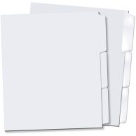 A collection of blank white sheets with tabs on the side displays 1/3 Cut Straight Collated Copier Tabs.



