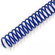 A close-up of "4:1 Blue 12" Spiral Plastic Coils" showing flexible, evenly spaced loops designed for secure and professional document binding.
