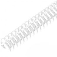 A close-up of "4:1 Clear 36" Spiral Plastic Coils" displaying transparent, flexible loops designed for secure and professional document binding.