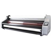 The Dry-Lam CL-40DX 40" Element Series Deluxe Roll Laminator, a gray tabletop laminating machine with film rolls.