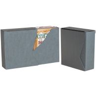 Two gray Slide-Out Magazine Storage Box units are shown, one containing neatly organized magazines partially visible through the angled opening.