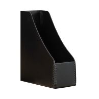 A black curved-top magazine storage box with a reinforced front edge and an open-top design for easy access to stored materials.