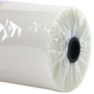 A tightly wound roll of 10 Mil Gloss Platinum-Lam Wide Format Thermal Laminating w/ UVI is wrapped in protective plastic and features a dark central core.