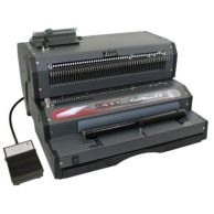 The Akiles CoilMac EX Pro 4:1 Oval Hole Electric Coil Binding Machine with Inserter and Crimper features a heavy-duty all-metal design, fully disengageable punch pins, an integrated electric coil inserter, and a built-in crimper, making it a professional-