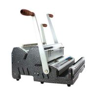 The Akiles DuoMac 431 Dual Binding Machine for 4:1 Coil & 3:1 Wire-O features two sturdy punching levers, a durable metal construction, and an integrated wire closer, allowing for versatile document binding with both spiral coil and Wire-O methods.