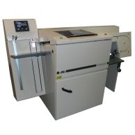 James Burn Alpha-Doc® MK4 Automatic Punch Machine shown with a touchscreen interface, vertical feed tray, and enclosed punching unit designed for high-volume paper punching operations.