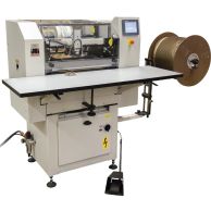 The James Burn BB50H-M3 High Speed Semi-Automatic Wire-O Binding Machine features a large worktable, a digital touchscreen interface for easy operation, and a spool system for feeding Wire-O binding elements efficiently.