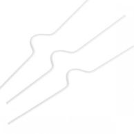 Three curved metal pieces arranged diagonally on a white background, designed as White Wire Calendar Hangers for securing and hanging bound calendars.
