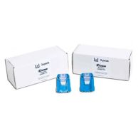 Two blue Fastback binding strips are shown in front of two white 3-pack boxes.