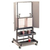 The Challenge Paddy Wagon Heavy Duty Padding Press is shown holding paper stacks with adhesive supplies stored on built-in trays.