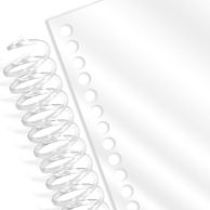 A Spiral Binding Coil Pre-Punched Clear Gloss Cover is paired with a clear plastic coil, featuring round punched holes along the edge and a reflective, transparent surface.