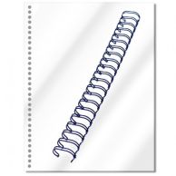 Wire-O 3:1 Pre-Punched Clear Gloss Binding Covers are displayed with evenly spaced round holes along the edge and a blue twin-loop wire binding spine placed diagonally across the transparent sheet.