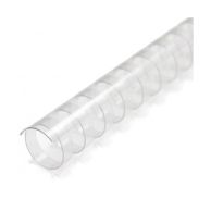 A single Clear Plastic Binding Comb is laid at an angle, featuring a translucent design with uniformly spaced rectangular loops ideal for discreet and professional document binding.