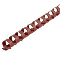 A single Maroon Plastic Binding Comb is laid at a diagonal angle, displaying its deep red hue and evenly spaced rectangular loops designed for secure binding of standard-size documents.