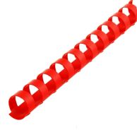 A single spine of Red Plastic Binding Combs is positioned diagonally, featuring a bright finish and evenly spaced rectangular loops for secure document binding.