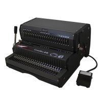 The Akiles CombMac-EX Electric Plastic Comb Binding Machine is a heavy-duty binding system featuring an electric punching mechanism, a foot pedal for hands-free operation, a manual comb opener, and a rugged all-metal construction designed for high-volume 