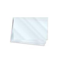 Three stacked clear plastic sheets with sealed edges are shown, representing 3-5/8" x 2-3/8" Oversized Wallet Laminating Pouches [Credit Card, License, ID], commonly used for protecting and preserving personal identification cards.