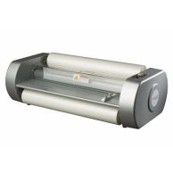 A silver and gray Duralam Integra 27" Hot Roll Laminator, a desktop machine used for applying a protective plastic film to documents and other materials up to 27 inches wide.