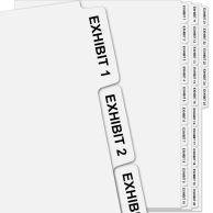 A sheet displays a series of numbered tabs from EXHIBIT 1 to EXHIBIT 100 along the side.