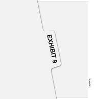 A sheet displays a tab labeled EXHIBIT 9 in bold, placed on the right side of the sheet.