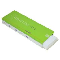 A box of Fastback 11" Narrow Perfectback Lay Flat Strips is partially open, showing the neatly stacked white binding strips extending slightly from the green and white packaging.