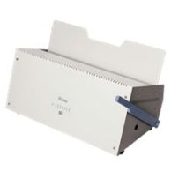 The Fastbind Presso™ Photobook Groove Press is shown with its compact design and side lever, used for forming precision grooves in photobook covers for a professional finish.