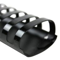 Fellowes Premium 1-1/2" Black Plastic Binding Combs shown in a close-up view highlighting the wide, durable spine and large rectangular loops designed for high-capacity document binding.