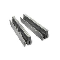 Two metal GBC AP2 Ultra Binding Punch Dies are shown side by side, featuring precision-aligned punching pins and mounting holes designed for quick installation and pattern customization in automated punching systems.