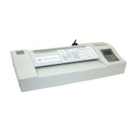 GBC H600 Pro Photo 13" Pouch Laminator shown in a light gray casing with a vented top, digital control panel, and a temperature and speed settings chart displayed on the surface.