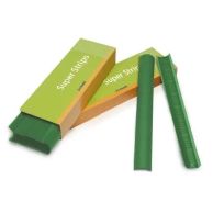 Green Fastback Super Strips are shown next to their packaging, with one strip facing up to display the adhesive binding surface.