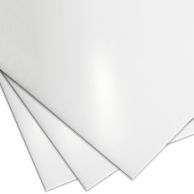Three stacked High Gloss 12pt White Binding Report Covers are shown with a smooth, shiny surface that enhances document presentation.