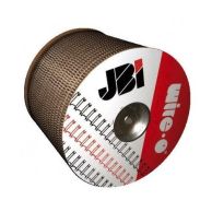 A large JBI-branded reel displays a tightly wound Black 2:1 Wire-O Twin-Loop Binding Spool, designed for high-volume automated binding systems.
