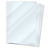 Three overlapping 25" x 37" Large Format Gloss Laminating Pouches with a clear, reflective finish and rounded corners, suitable for protecting posters, charts, or oversized prints.