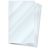 Three stacked 12" x 18" Extra Large Menu Laminating Pouches with a clear gloss finish are shown slightly fanned out to display their size and transparency.