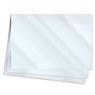 Clear overlapping sheets with sealed edges shown on a white background, representing 6" x 9" Note Card / Half Size Laminating Pouches.