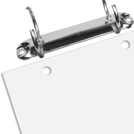 2-Hole Top Bind Pre-Punched Paper, Letter Size 8.5" x 11", positioned beneath an open metal binder mechanism with two round rings aligned at the top edge.