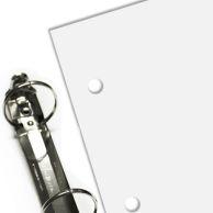 A sheet of 3-Hole Punched Paper, Letter Size 8.5" x 11", is aligned next to an open metal ring binder, showing clean, evenly spaced punch holes.