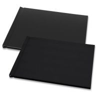 8-1/2" H x 11-3/4" W Landscape Pinchbook™ Hardcover Photo Books with a sleek black finish, designed for easy, glue-free binding of photos or documents in a horizontal orientation.