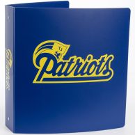 Custom Royal Blue Poly Binder with School Team Logo Printed in Yellow