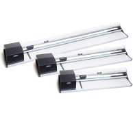 Three sizes of RotaTrim PowerTech Electric Rotary Trimmers are displayed, each featuring a motorized cutting head and sturdy base.