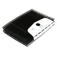 A stack of large Black GBC Pro-Click Pronto Cassettes is shown with a labeled cover indicating spine size and proper loading direction for binding machines.
