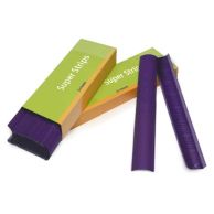 A stack and two individual Purple 11" Medium Powis Parker Fastback Super Strips are displayed next to green and orange packaging.