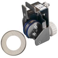 The MBM AC0628A scorer add-on with a circular cutting blade and adjustable tension mechanisms.