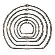 Four Silver Metal Screw Lock Binding Rings in various sizes are arranged in a spiral pattern, each featuring a threaded locking mechanism and flat-edged design.