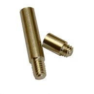 Antique Brass Aluminum Chicago Screw Post Extensions in two lengths, featuring a polished brass finish with threaded ends for extending standard binding posts.