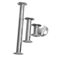 A set of Silver Aluminum Chicago Screw Posts arranged in ascending order by length, showing the full range of post sizes with flat round heads for secure document or book binding.