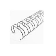 A close-up view of silver wire formed into a 19-loop configuration designed for use with comb punch patterns, showcasing the structure of Silver Spiral-O 19-Loop Wire Binding Spines for Comb Punch Pattern.